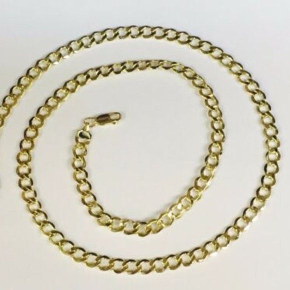 Heavy Real 10K Yellow Gold 6mm Cuban Curb Chain Necklace Concaved  22 inches - Picture 1 of 2
